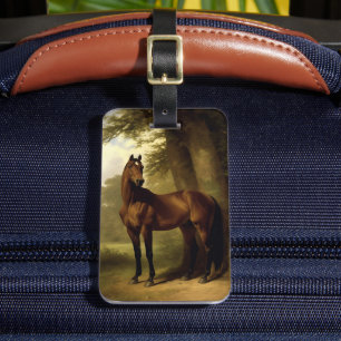 Vintage Equestrian Brown Hunter Horse Painting Luggage Tag
