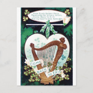 Vintage Erin's Golden Harp St Patricks Day Postcard