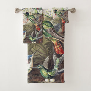 Vintage Ernst Haeckel Colourful Hummingbird Poster Bath Towel Set