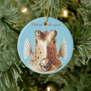 Vintage Ernst Haeckel Nautical Gold Cowfish Art Ceramic Tree Decoration