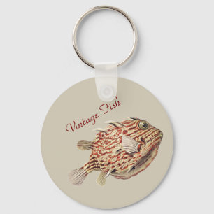 Vintage Ernst Haeckel Nautical Red Boxfish Art Key Ring
