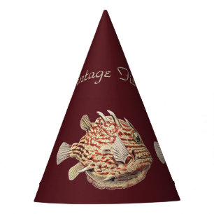 Vintage Ernst Haeckel Nautical Red Boxfish Art Party Hat