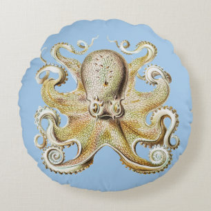 Vintage Ernst Haeckel Octopus Nautical Sea Life Round Cushion