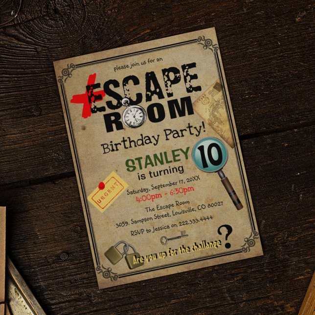Vintage Escape Room Mystery Birthday Party Invitation (Creator Uploaded)