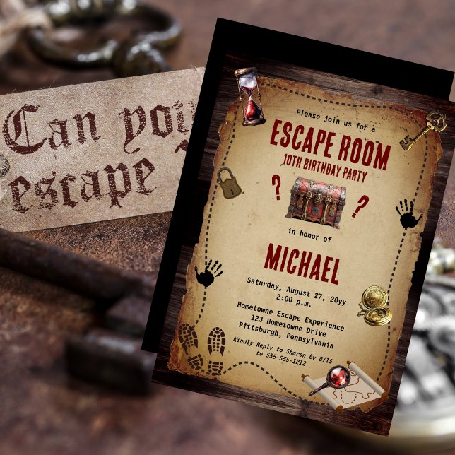 Vintage Escape Room Mystery Birthday Party Invitation (Vintage Style Escape Room Mystery Birthday Party Invitation -- Kids or Adults)