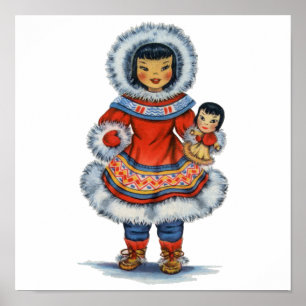 Vintage Eskimo traditional dress Poster