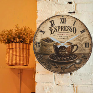 Vintage Espresso Coffee Large Clock