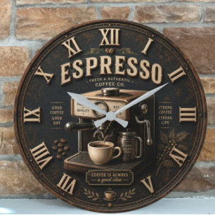 Vintage Espresso Coffee Machine Large Clock