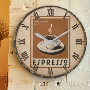 Vintage Espresso Italian Coffee Large Clock