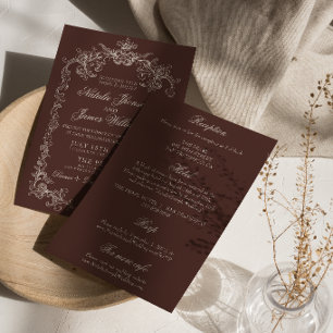 Vintage Espresso Old Money All In One Wedding Invitation