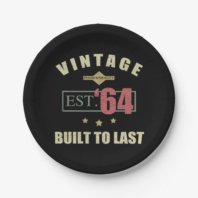 Vintage Est. 1964 60th Birthday Paper Plate (Front)