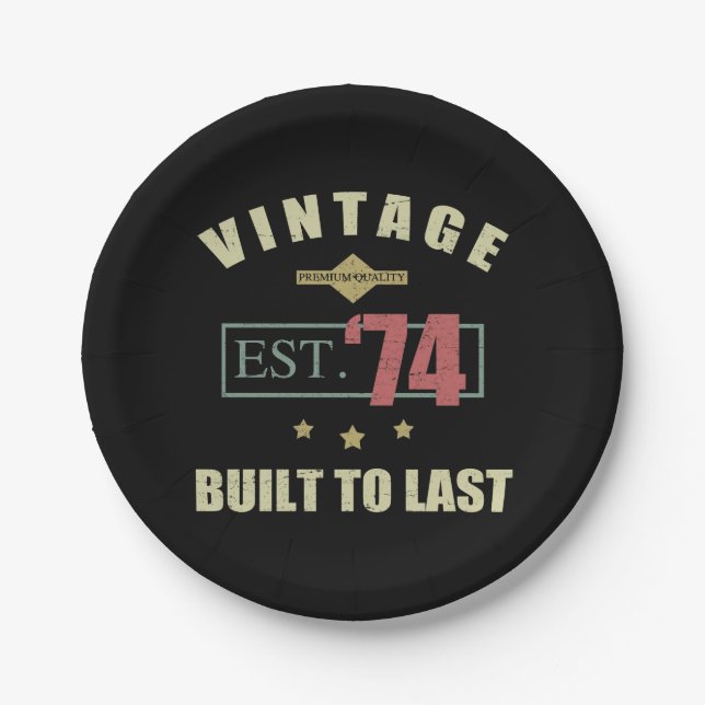 Vintage Est. 1974 50th Birthday Paper Plate (Front)