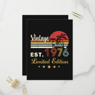 Vintage Est 1976 Retro Sunset Palm Trees Birthday  Invitation Postcard