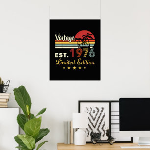 Vintage Est 1976 Retro Sunset Palm Trees Birthday Poster