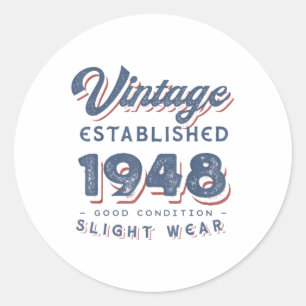 Vintage Established 1948 74th Birthday Party Retro Classic Round Sticker