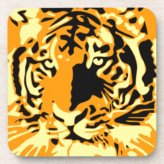 Vintage Etching Biological Tiger Art Coaster (Front)