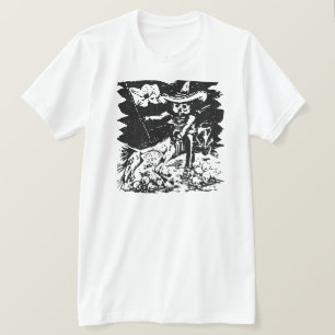 Vintage Etching Skeletal Rider Folk Art T-Shirt