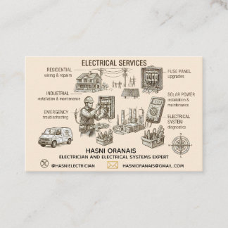 Vintage Etching Style Electrician Business Card -
