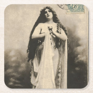 Vintage Ethereal Goddess Postcard Square Paper Coaster
