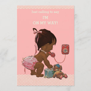 Vintage Ethnic Baby on Phone Baby Shower Chevrons Invitation