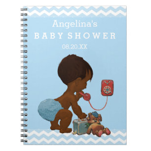 Vintage Ethnic Boy on Phone Baby Shower Guest Book