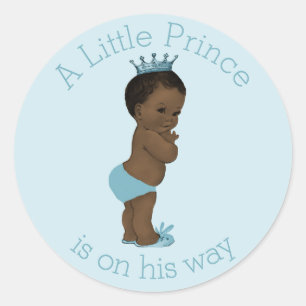 Vintage Ethnic Little Prince Baby Shower Blue Classic Round Sticker