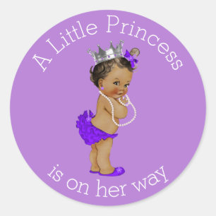 Vintage Ethnic Little Princess Baby Shower Purple Classic Round Sticker