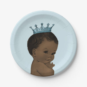 Vintage Ethnic Prince Baby Shower Blue Paper Plate
