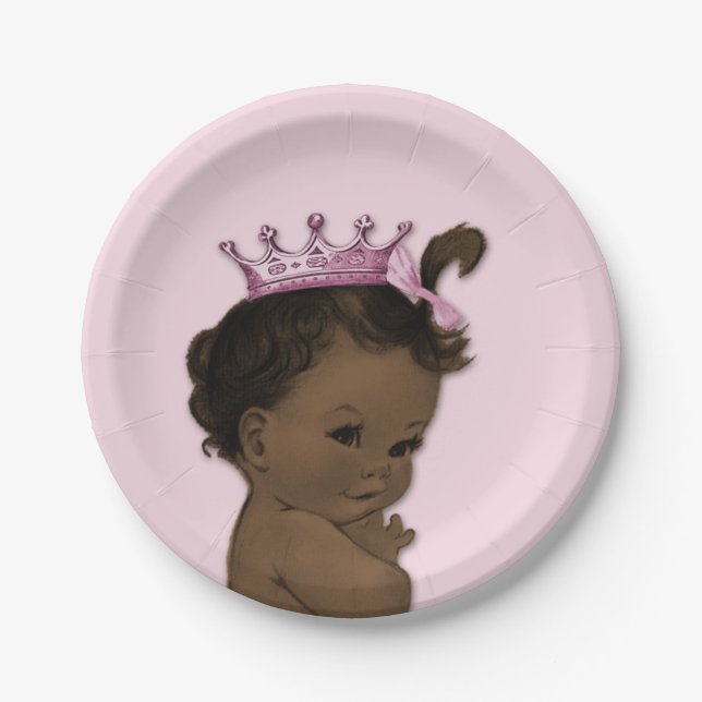 Vintage Ethnic Princess Baby Shower Pink Paper Plate (Front)