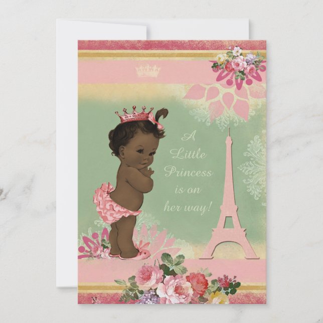 Vintage Ethnic Princess Eiffel Tower Baby Shower Invitation (Front)