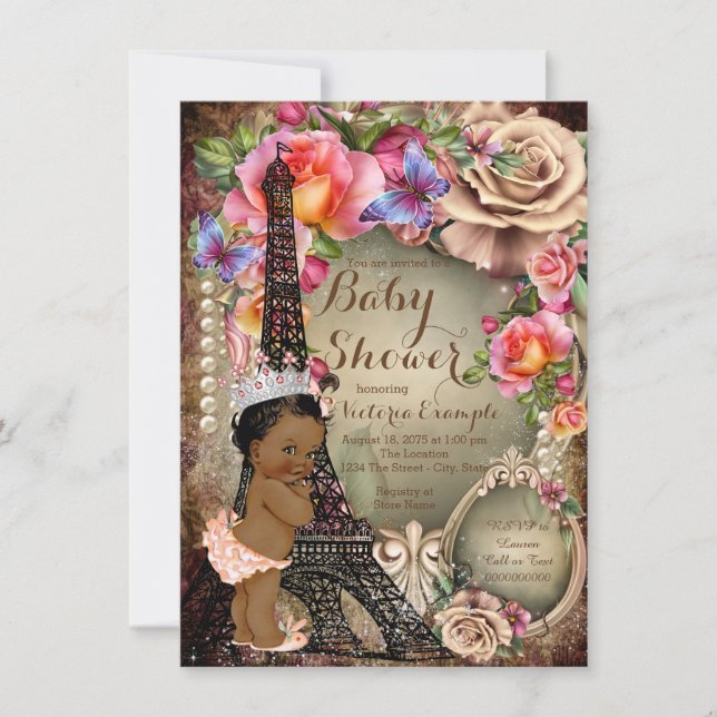 Vintage Ethnic Princess Paris Baby Shower Invitation (Front)
