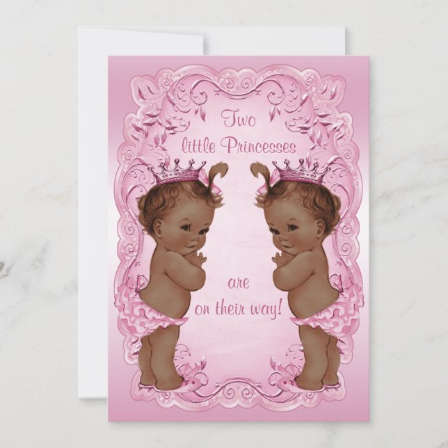 Vintage Ethnic Princess Twins Baby Shower Pink Invitation (Front)
