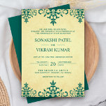 Vintage Ethnic Teal Damask Indian Wedding Invitation<br><div class="desc">Amaze your guests with this elegant Indian wedding invite featuring a beautiful intricate damask design on a vintage parchment background. Simply add your event details on this easy-to-use template to make it a one-of-a-kind invitation.</div>