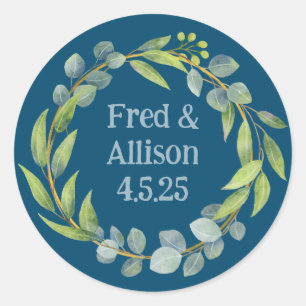 Vintage Eucalyptus Wedding Floral Wreath Classic Round Sticker