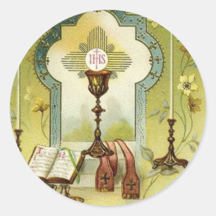 Vintage Eucharist Altar Chalice Candles Missal Classic Round Sticker