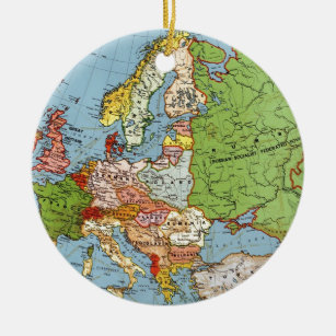 Vintage Europe 20th Century General Map Ceramic Tree Decoration