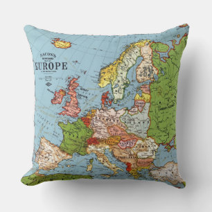 Vintage Europe 20th Century General Map Cushion