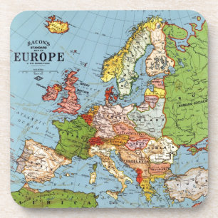 Vintage Europe 20th Century General Map Lithograph Coaster