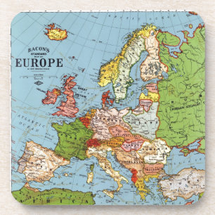 Vintage Europe 20th Century General Map Lithograph Coaster