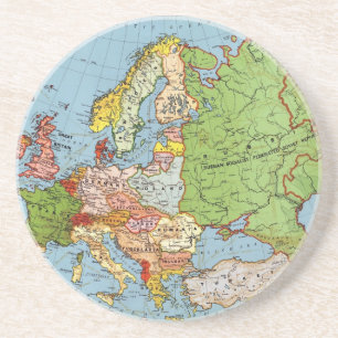 Vintage Europe 20th Century General Map Lithograph Coaster