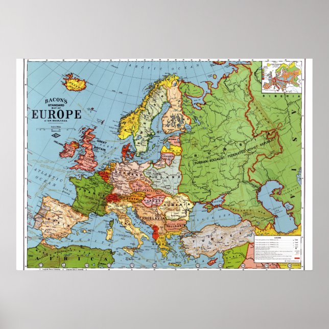 Vintage Europe 20th Century General Map Poster (Front)