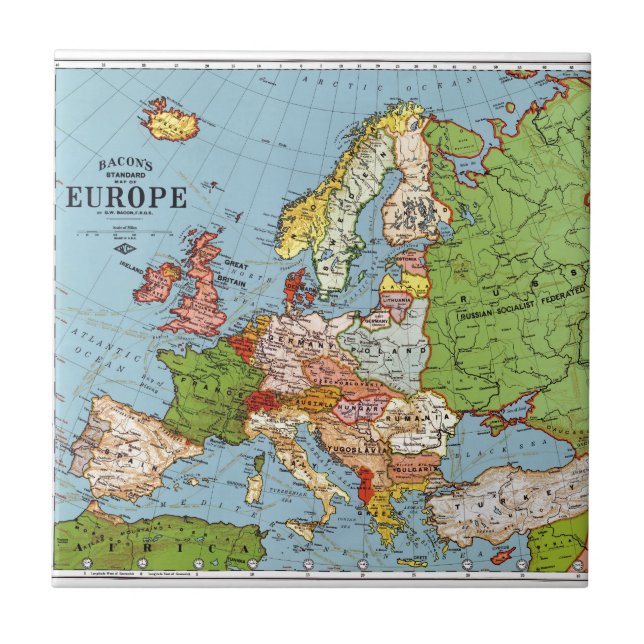 Vintage Europe 20th Century General Map Tile (Front)