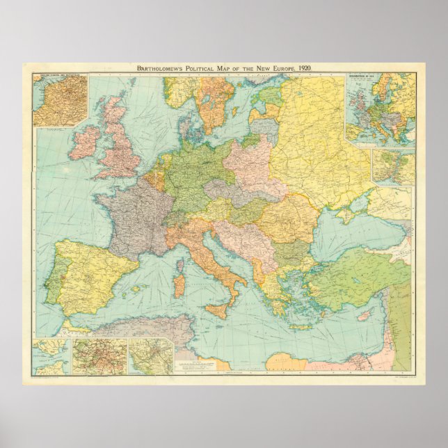Vintage Europe Map (1920) Poster (Front)