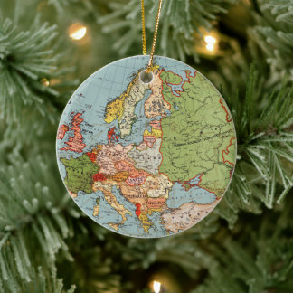 Vintage Europe Map Ceramic Tree Decoration