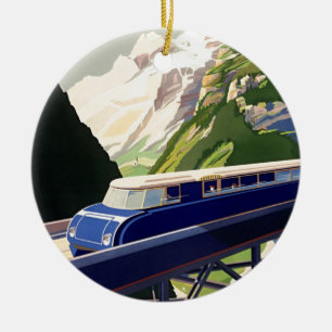 Vintage Europe Rail Travel Ceramic Tree Decoration