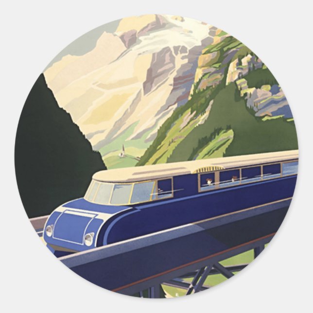 Vintage Europe Rail Travel Classic Round Sticker (Front)