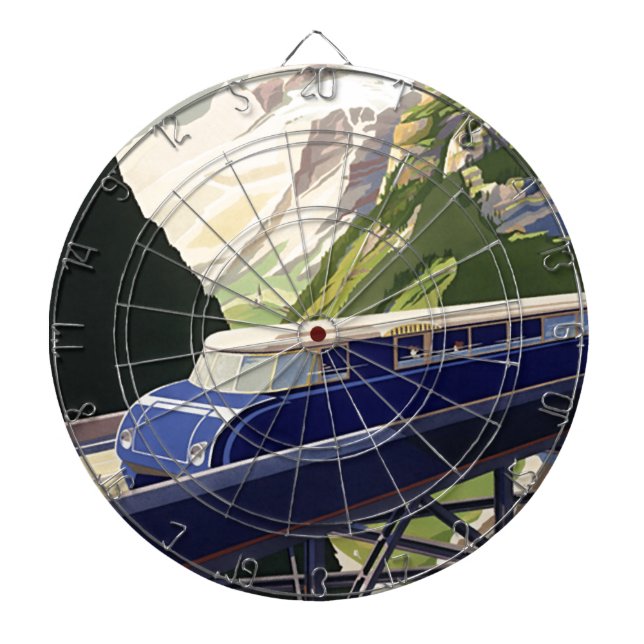 Vintage Europe Rail Travel Dartboard (Front)
