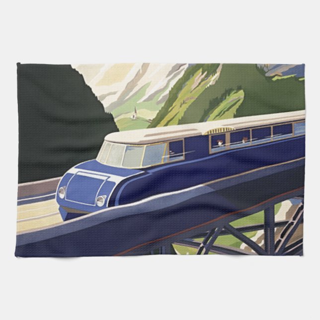 Vintage Europe Rail Travel Kitchen Towel (Horizontal)