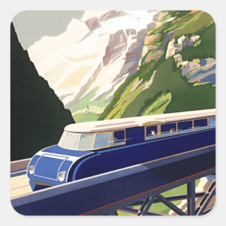 Vintage Europe Rail Travel Square Sticker
