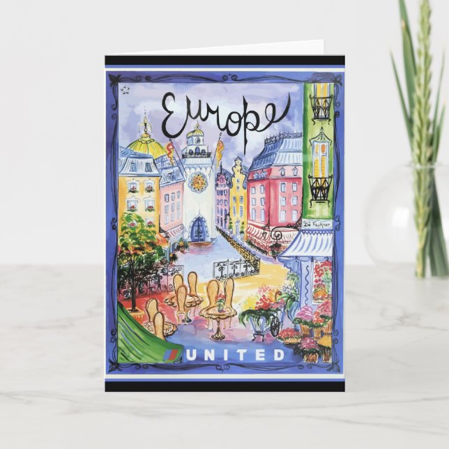Vintage Europe Travel Poster, Card (Front)